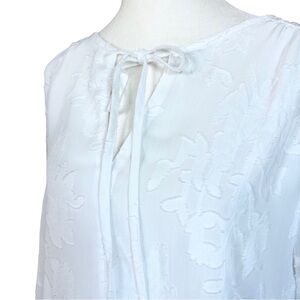 Marled Reunited White Embroidered Floral Pattern Balloon Sleeve Blouse Sz Large